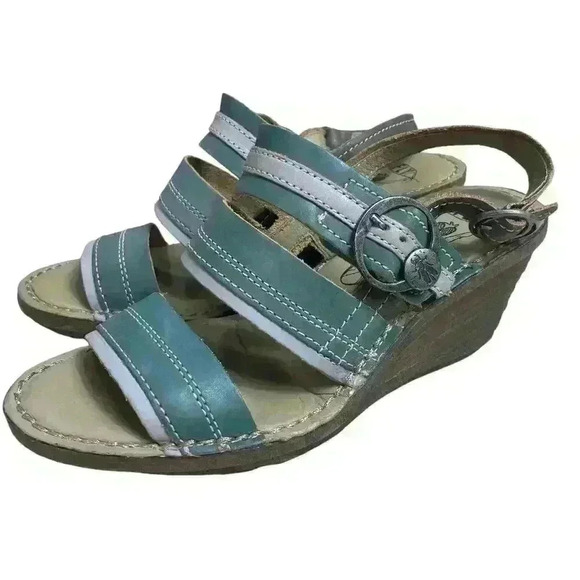 FLY‎ London Women’s EU 37 US 6.5-7 Leather Wedge Sandals Leather Strappy Boho - Picture 3 of 9